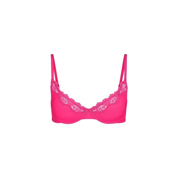Skims Fits Everybody Corded Lace Unlined Scoop Bra Neon Rose Size 34B - Picture 1 of 10
